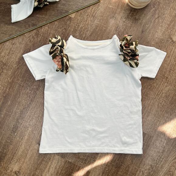 Eugenia Fernandez Tops - Eugenia Fernandez White Ruffle Shoulder Top